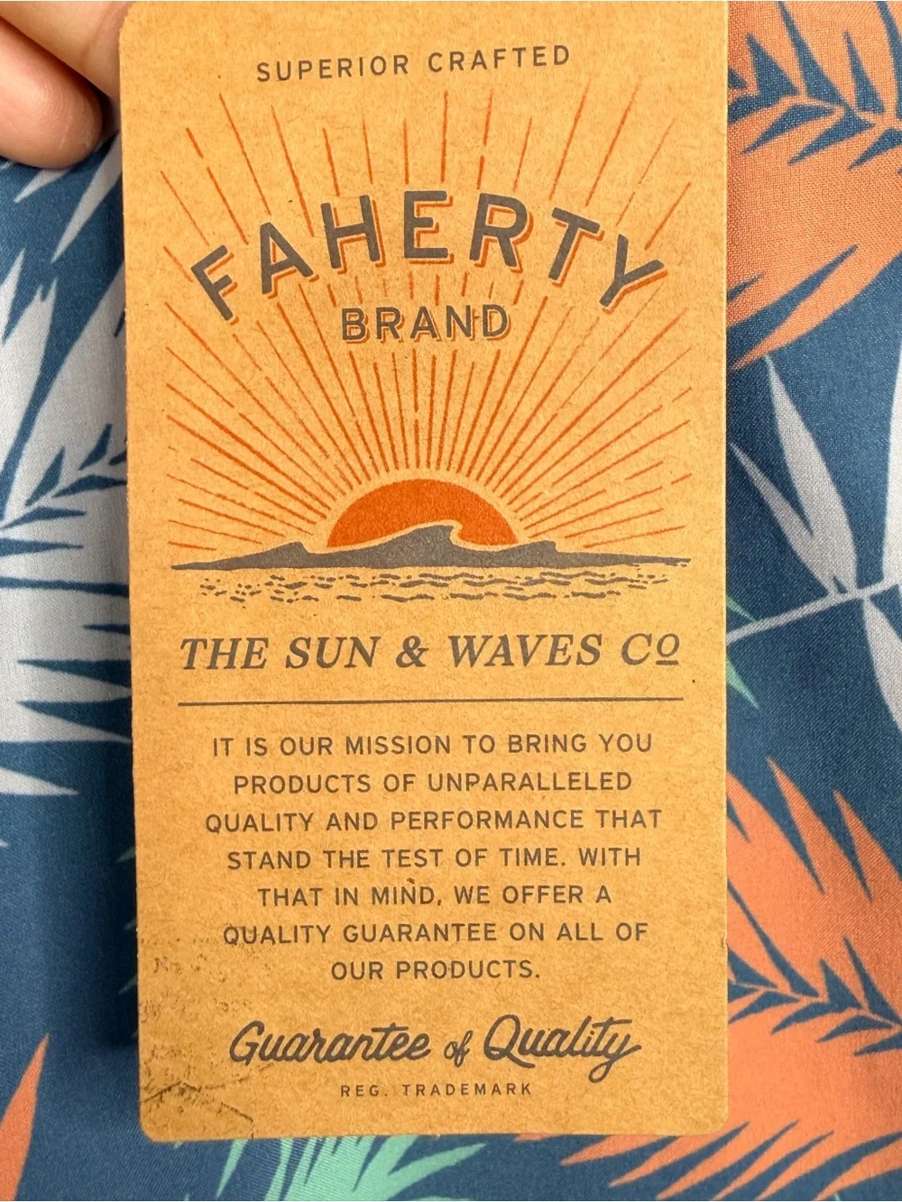 Faherty Navy Swim Shorts with Coral & Mint Leaf Print